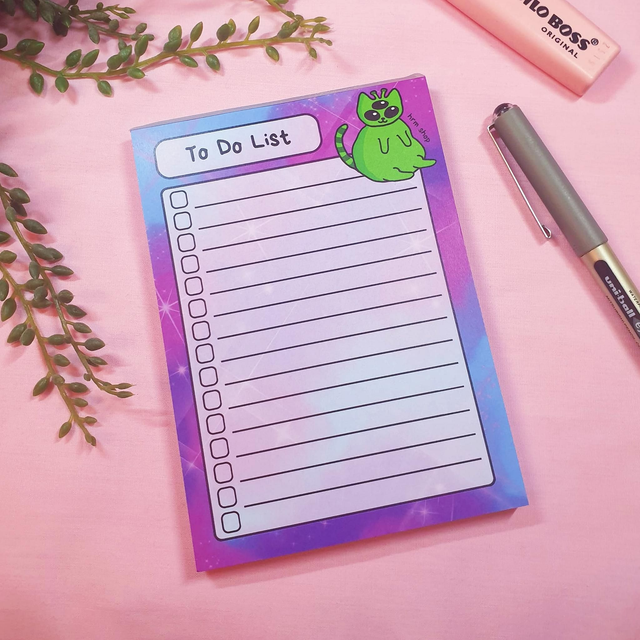 To Do List Green Alien Cat A6 Notepad