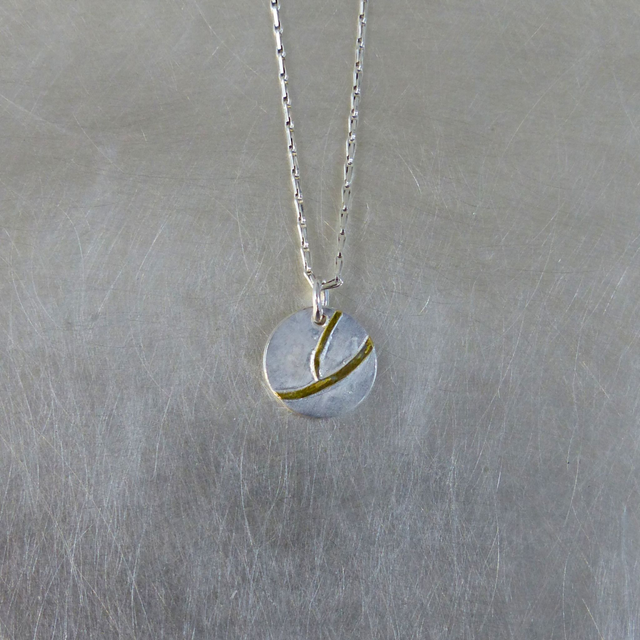 Anhänger Silber rund klein mit Gold 900/- aufgeschweißt