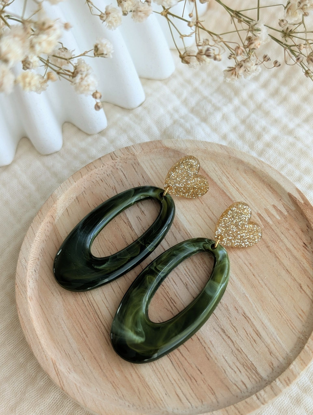 Boucles d&#039;oreilles LOUISE vert marbré