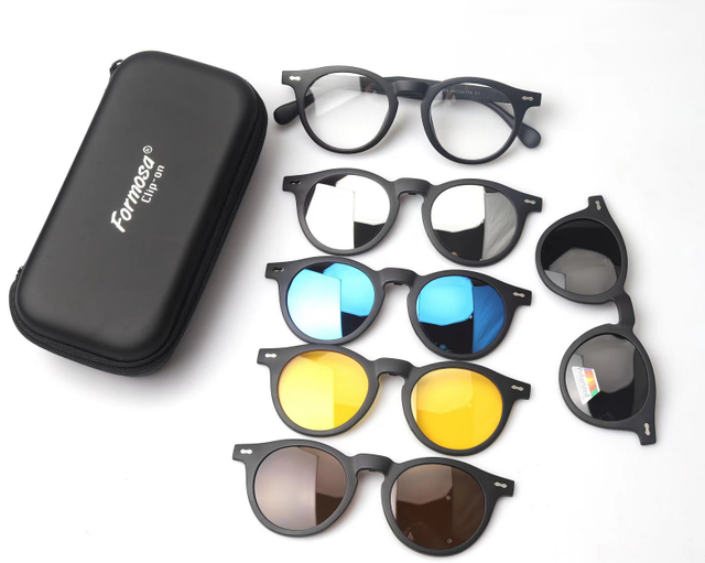 Formosa Clip-on 5FM59 – Gafas con clip polarizadas 6 en 1 (inspiradas en Moscot)