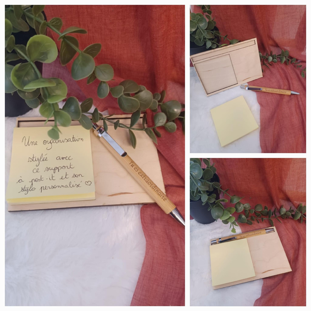 Support post-it et stylo en bambou 