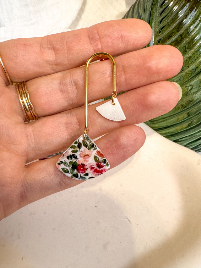 Boucles d’oreilles Équilibre fleuri bordeaux