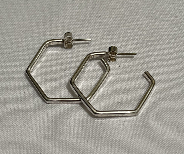 Recycled Sterling Silver Hexagonal Hoop Earrings