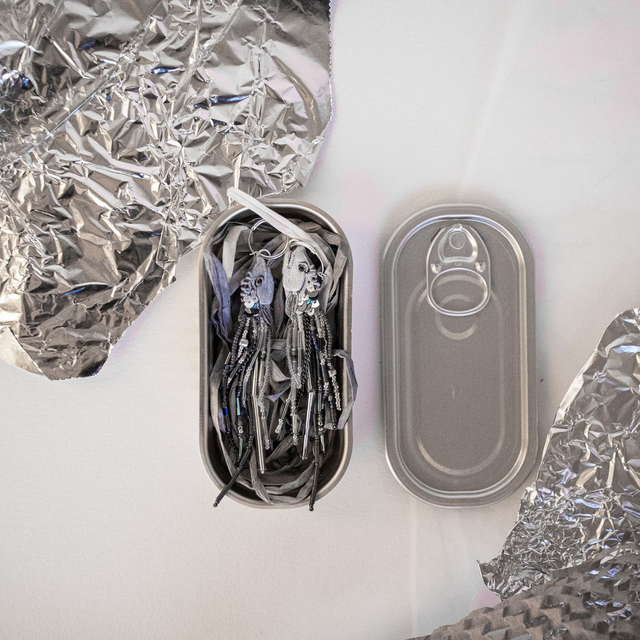 VENDACE | Silver - muikku - mini fish hand embroidered hoop earrings