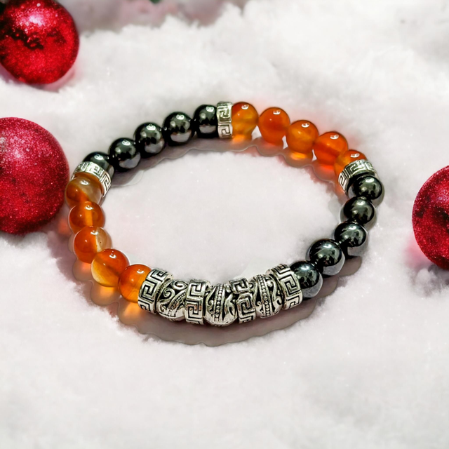 Calme/Paix intérieure /Bracelet en Hématite et Cornaline / 8mm