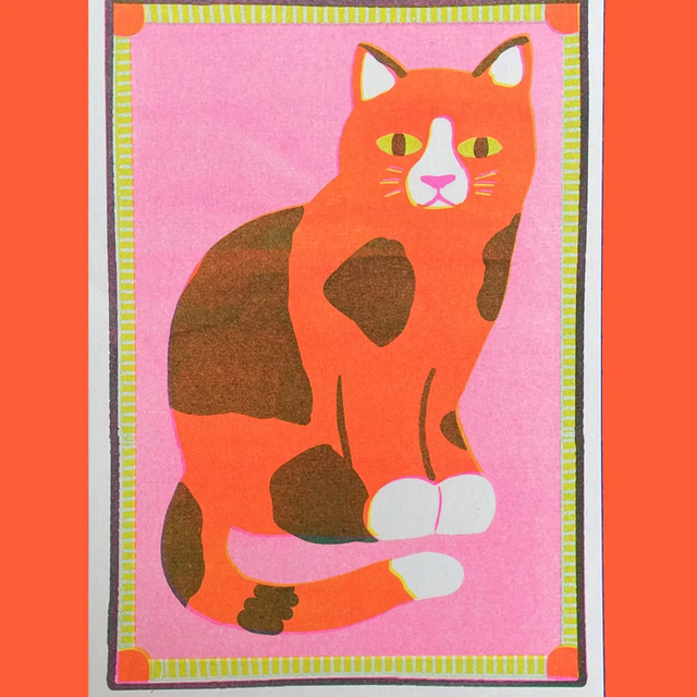 A5 Risograph Ginger Patchy Cat Mini Print