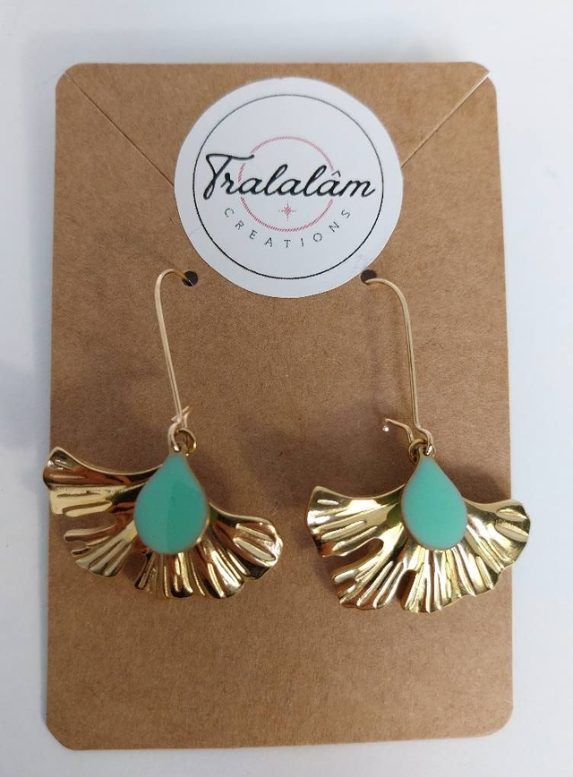 ✨Boucles d’oreilles &quot;ginkgo gouttes émail bleu turquoise&quot;✨