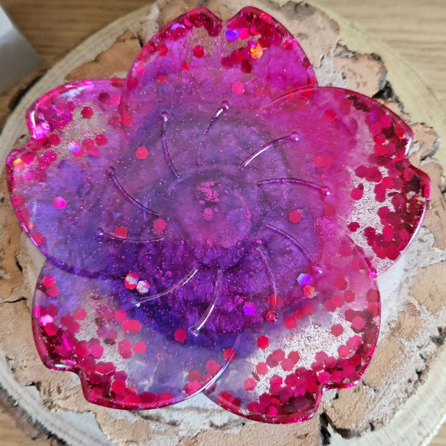 Flower Trinket Tray - Pink and Purple Sparkle