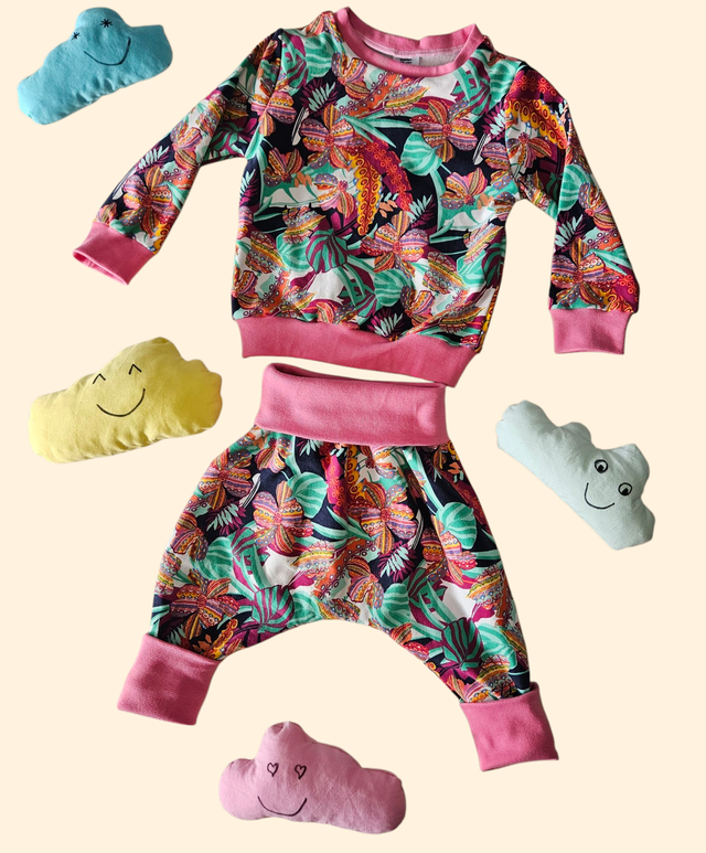 Ensemble évolutif sarouel + sweat "forêt rose"