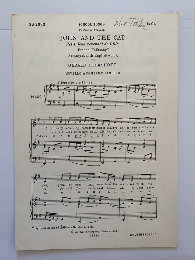 John and the Cat French Folksong with English Words Sheet Music