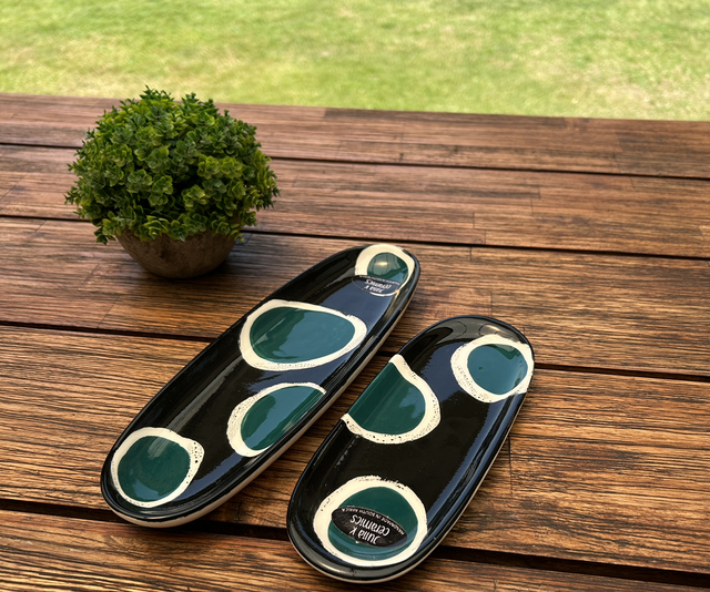 Cerámica Giraffe Teal - Set 2 platos largos