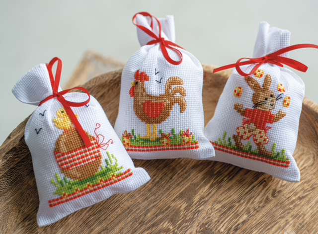 Counted Cross Stitch Kit: Gift Bags: Easter Animals: Set of 3