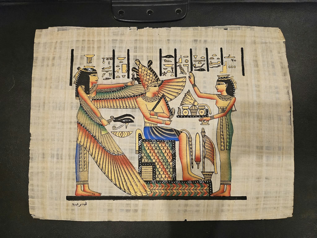 Ancient Egyptian Goddess Isis &amp; Osiris Papyrus Art – Royal Offering Scene Wall Decor