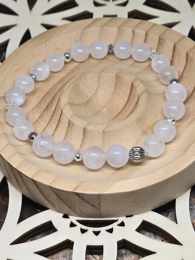 Bracelet Pierre de lune blanche bleutée 0,8 cm 