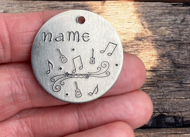 Music / guitar themed personalised pet ID tag/keyring