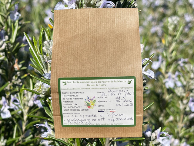 Romarin feuilles et fleurs séchées non traitées, origine France 