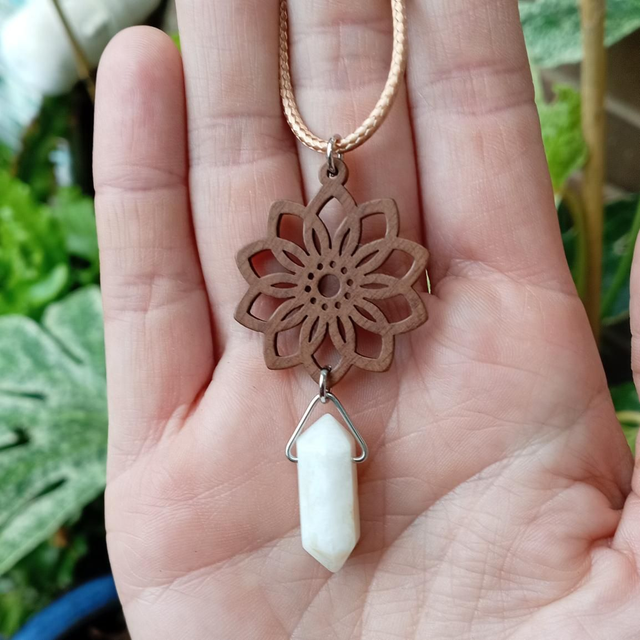 Moonstone Pendant Waxed Cord Necklace 
