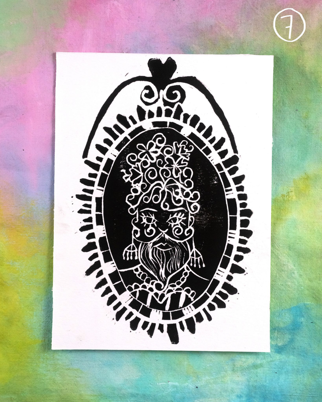 Linogravure "Médaillon Queer"