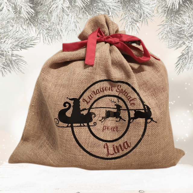 Hotte de noël toile de jute - Doublure ROUGE ou VERTE