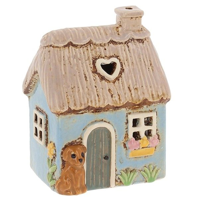 Village Pottery Thatched Cottage Tealight Holder – Blue