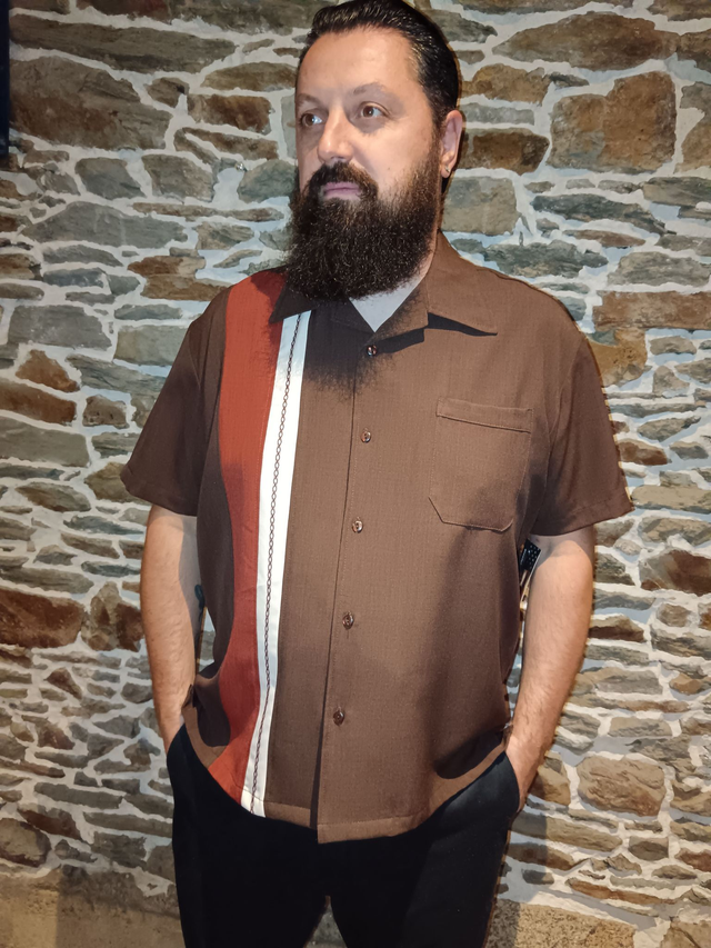 Chemise de bowling The Charles en marron/rouille/pierre
