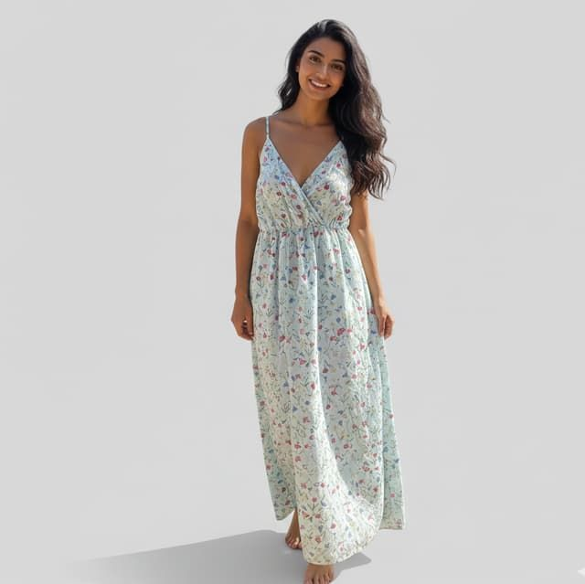 Maxi Robe d'Été Imprimée Fleurs - Bretelles Ajustables et Taille Élastiquée
