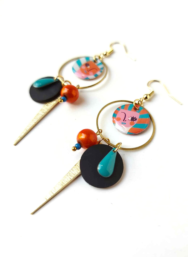 Créoles Upcyclées en Carte de Tarot, Chambre à air de tracteur et Perles Recyclées - Egyptiennes