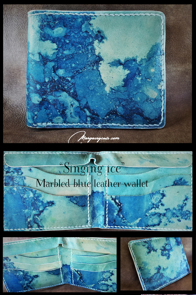Portefeuille en cuir marbré, bleu, &quot;Chant des glaces&quot;