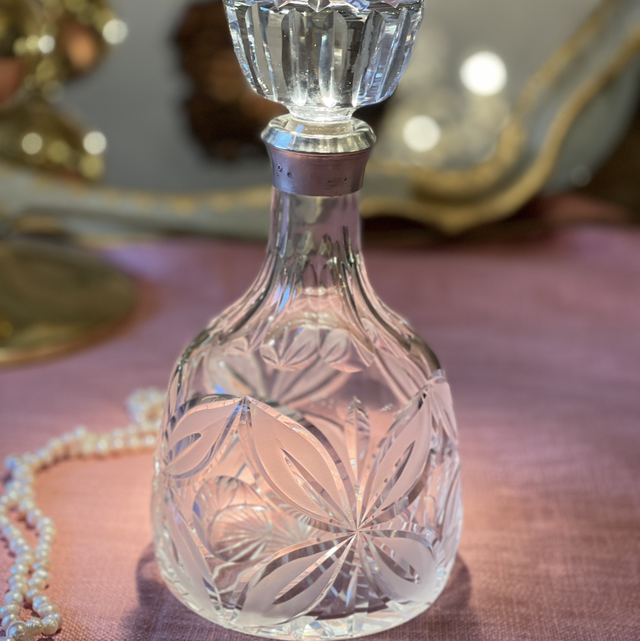 Karaffe aus Kristall Dekantierer aus England  mit Silbermontur gepunzt