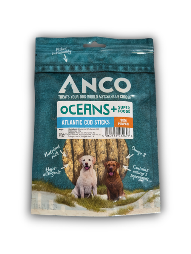 ANCO OECANS + ATLANTIC COD STICKS WITH PUMPKIN 70G