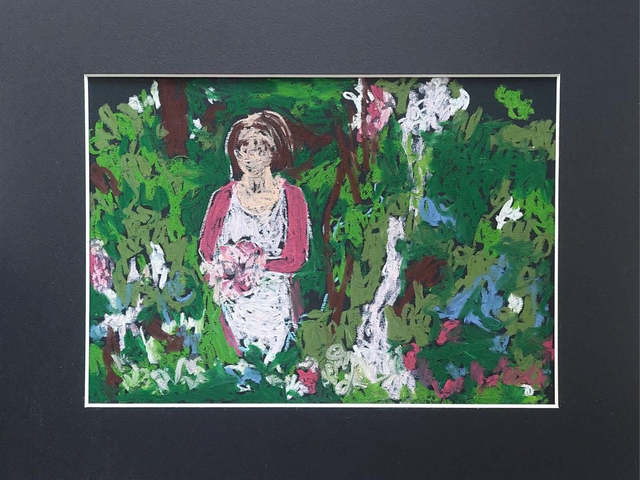 Puutarhuri. Öljypastelli paperille. 30×20cm.