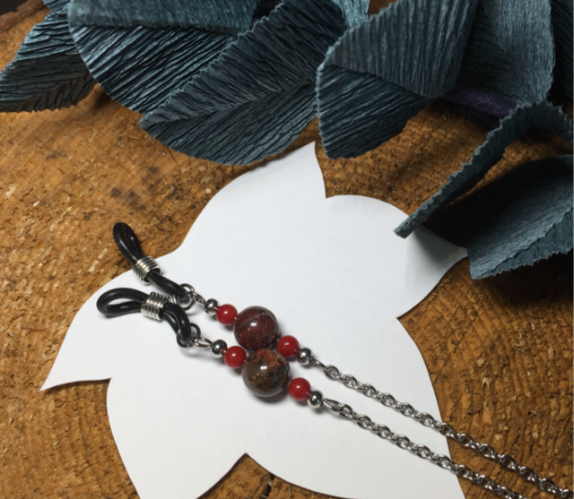 Cordon à lunettes - Corail Jaspe Rouge