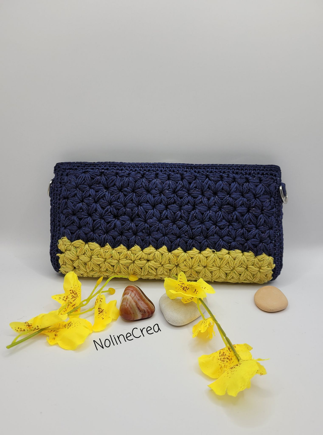 Pochette Jaune et bleu marine scintillante, pochette soirée