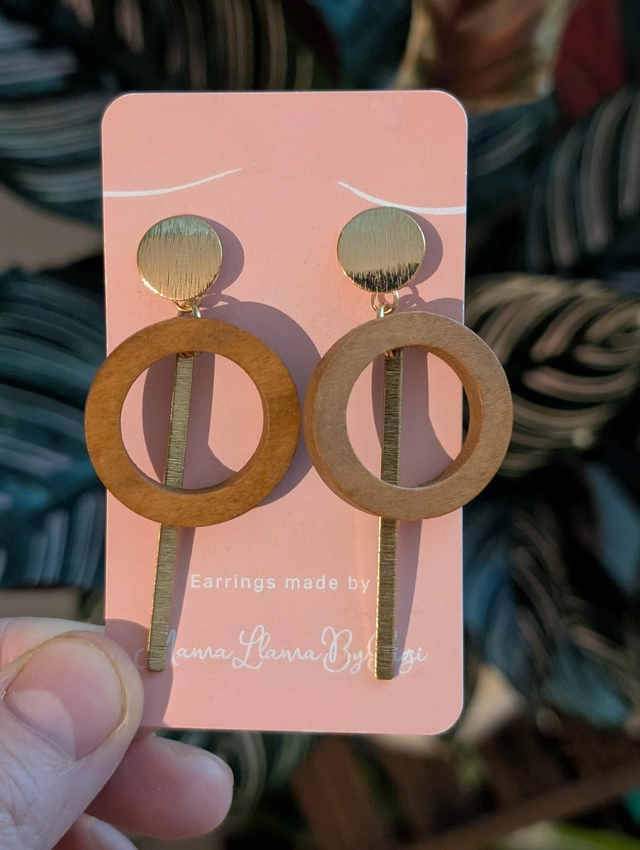 Handmade Wood & Gold Geometric Earrings