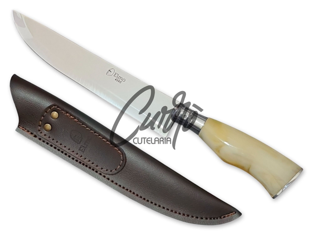 Faca Churrasco Elmo Aço Inox Cabo em Resina Tipo Osso 9 Pol