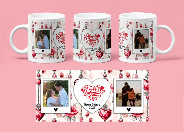 Valentines Day Mug - Personalised - Red Hearts
