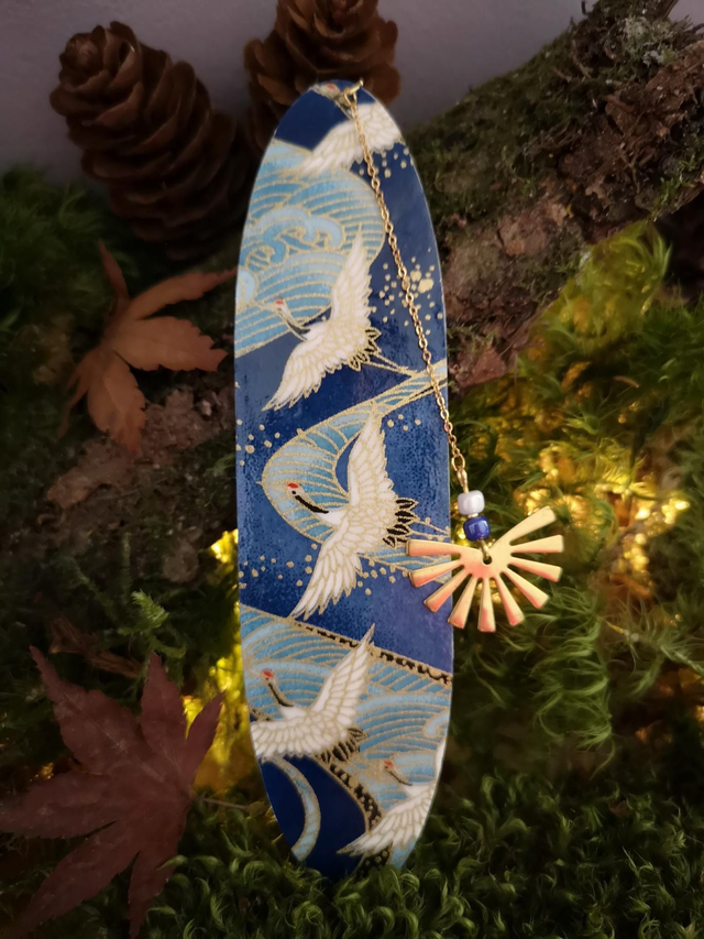 Marque-pages - japonais - papier washi - vol de grues - perle - soleil - La&amp;Titia