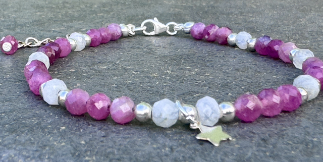 Bracelet « L’EssenCiel » Tourmaline rose et pierre de line argent