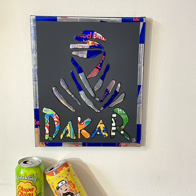 Tableau logo Paris Dakar châssis toile fond noir 