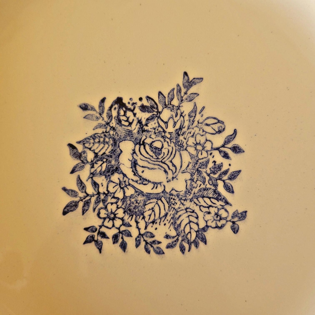 X Assiettes plates vintage faïence ADP, motifs de roses couleur bleu