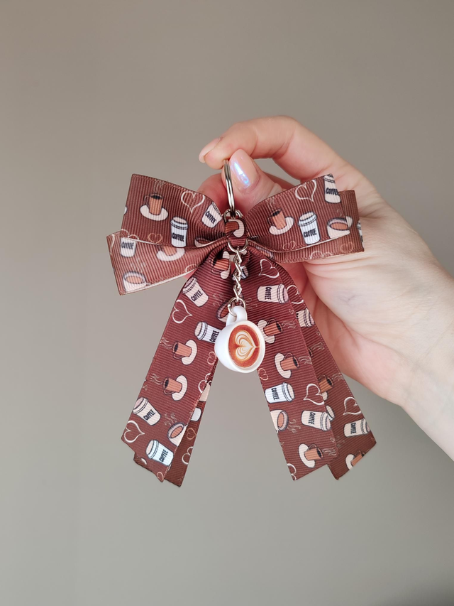 Coffee cup bow bag charm/keychain 