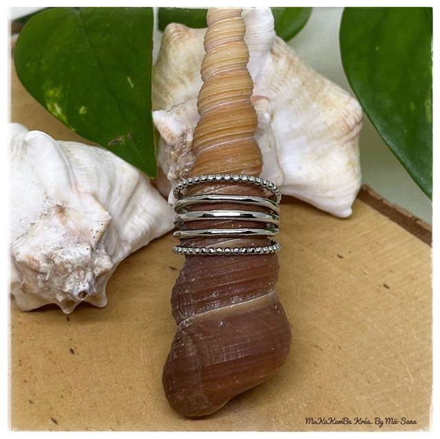 Bague 5 anneaux perlés et lisses – argenté &amp; doré -