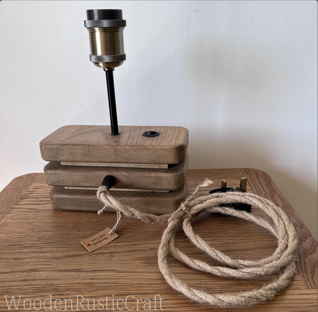 Oak and Maple Table Lamp with Tiered Wooden Base