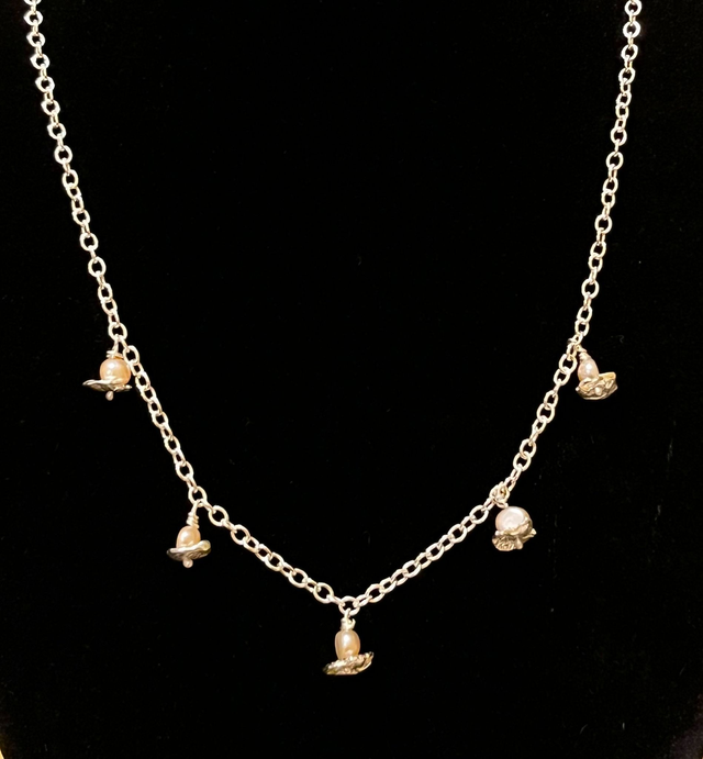 Recycled Silver Pearl Necklace - Water Cast Cups &amp; Freshwater Pearls