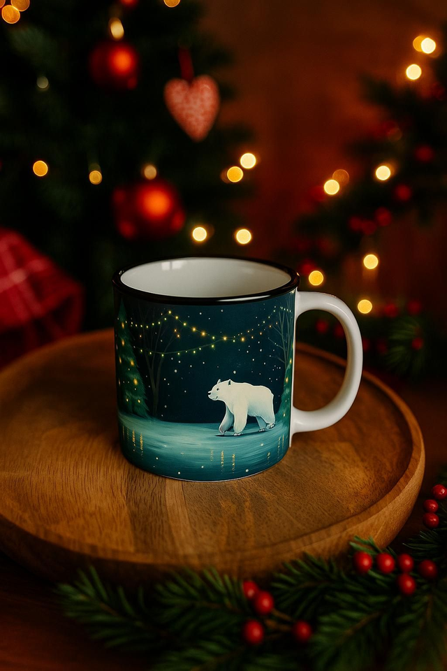 Tasse en Céramique Hivernale – Ours Polaire & Forêt Enchantée