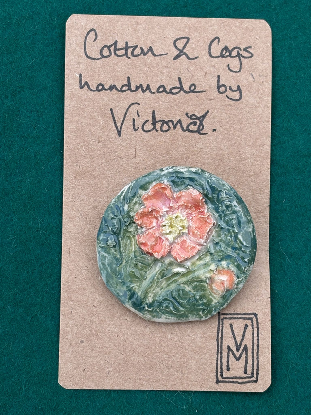 Ceramic Brooch - Orange/Red Geum