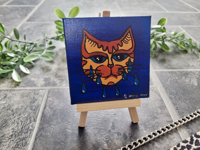 Original Mini Canvas Painting – Crying Cat