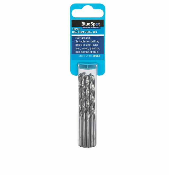 4mm BlueSpot HSS Metric Drill Bits 10pk for Steel Wood plastics