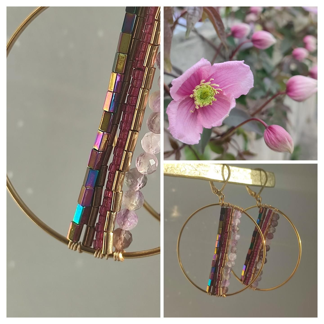 Boucles d&#039;oreilles fait main en perles de verre miyuki dans les tons de rose -sans nickel, pièce unique 