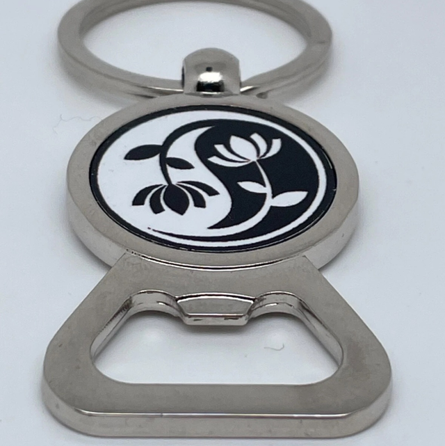 Yin Yang Floral White Black Nature  Bottle Opener Metal Pagan Gift Key Ring